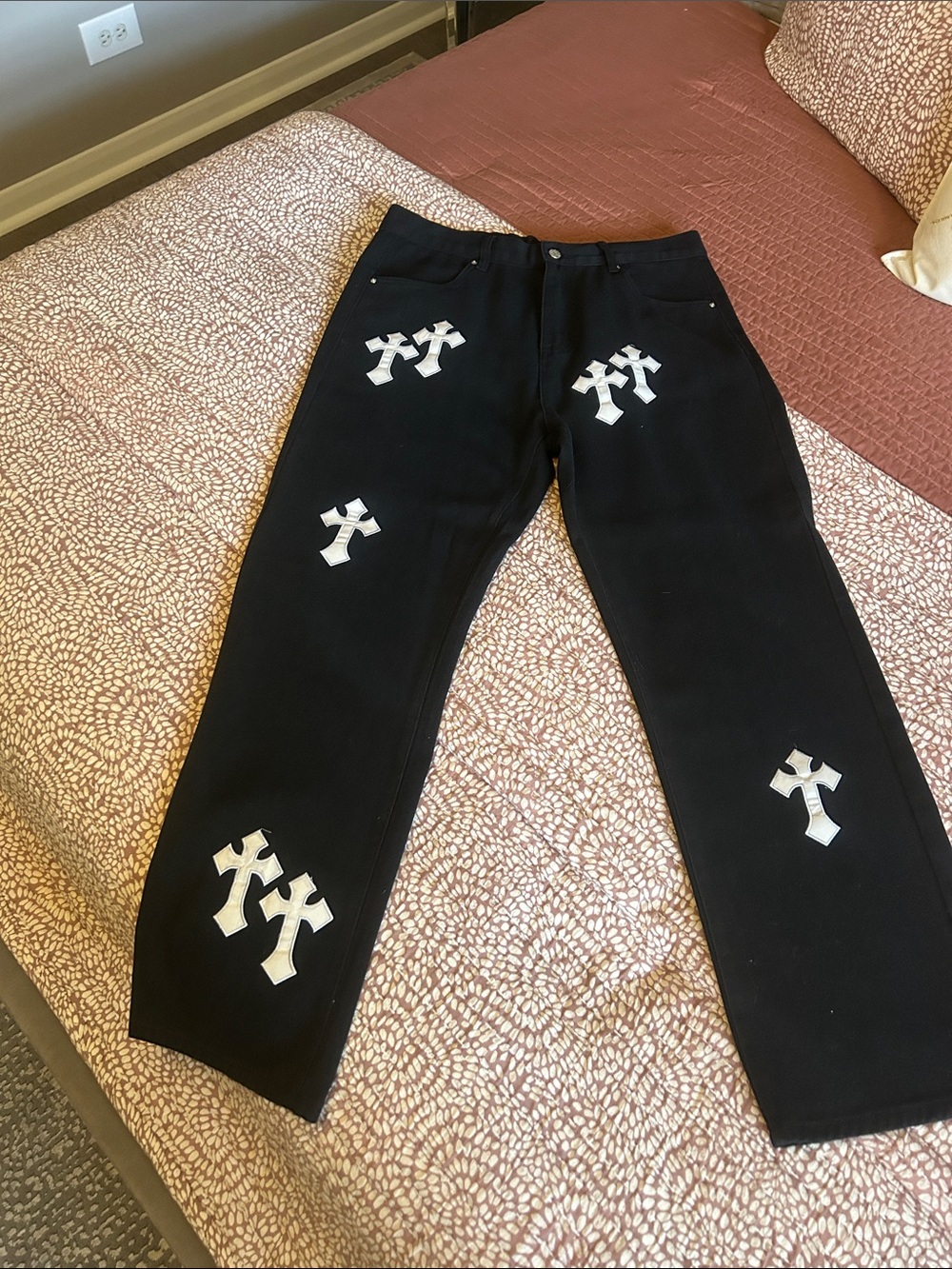 Black Pants with Chrome Pattern Designs
